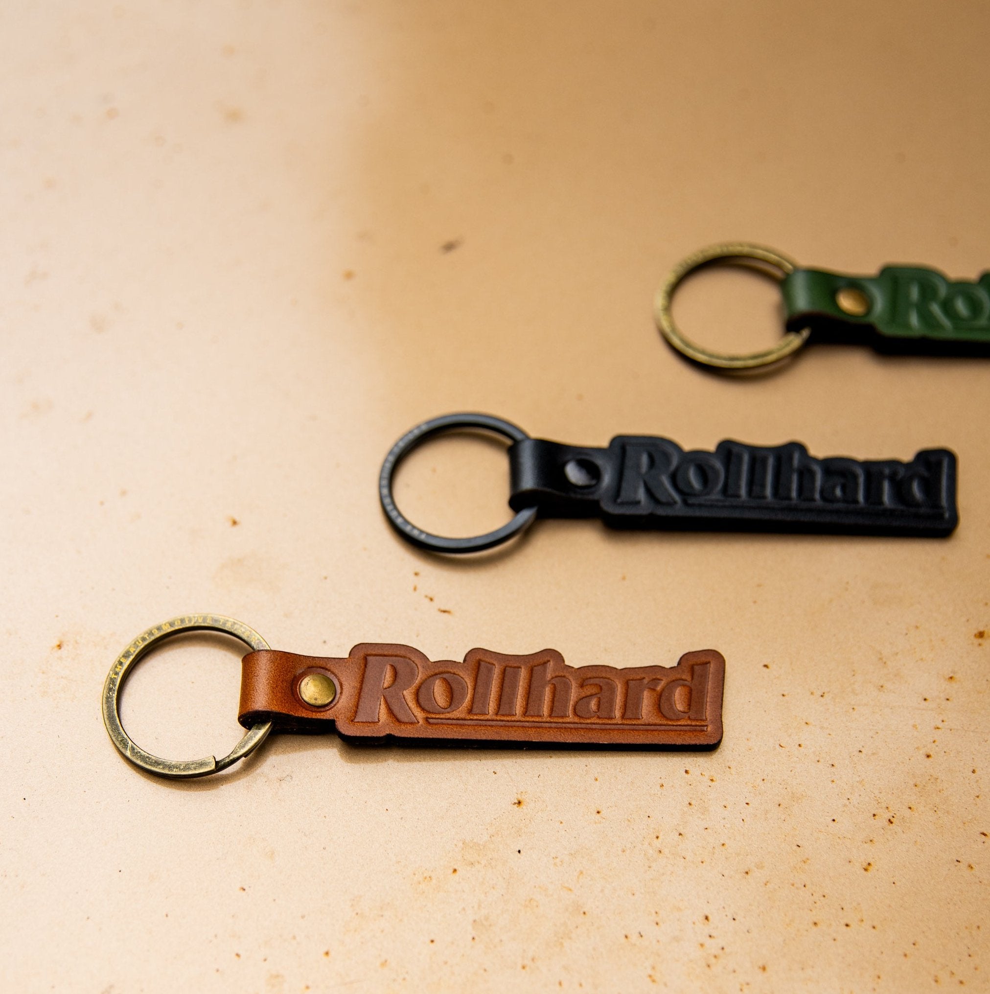 Leather Keyring - Black/Green/Tan